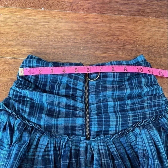 Ramy Brook Darla Pleated Mini Skirt Blue Plaid Zip Up Smocked School Girl XS - Picture 9 of 11